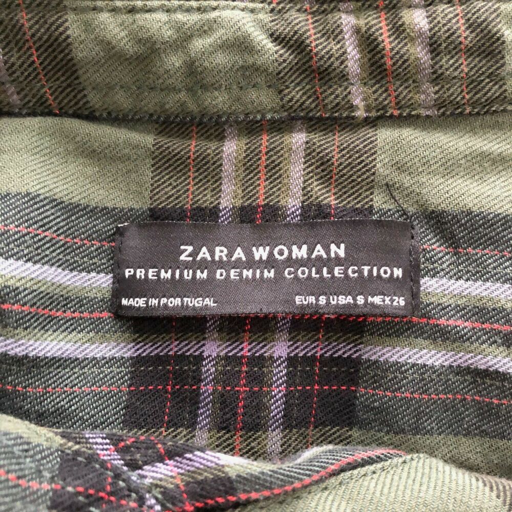 Zara Womens 3/4 Sleeve Button Front Collared Plaid Dress Green S Small - Picture 7 of 9
